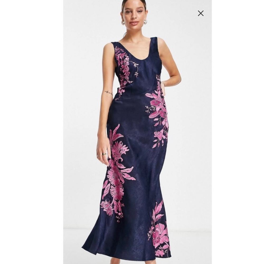 ASOS DESIGN floral midi slip dress in satin